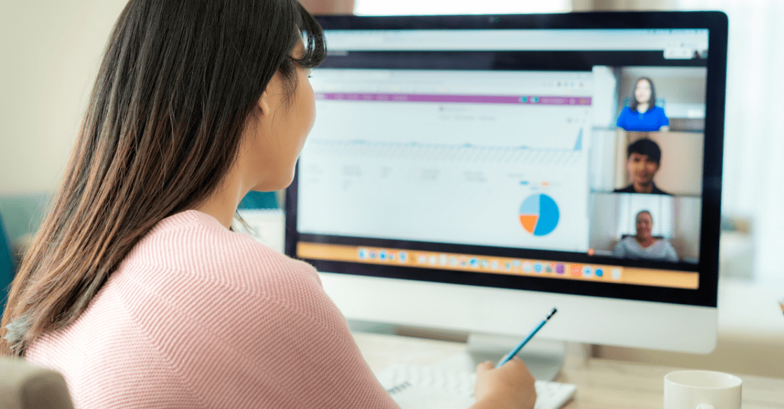 Woman working remotely on computer